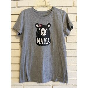 Life Is Good Mama Bear Black‎ Graphic Short Sleeve Gray Tee T-shirt size Medium